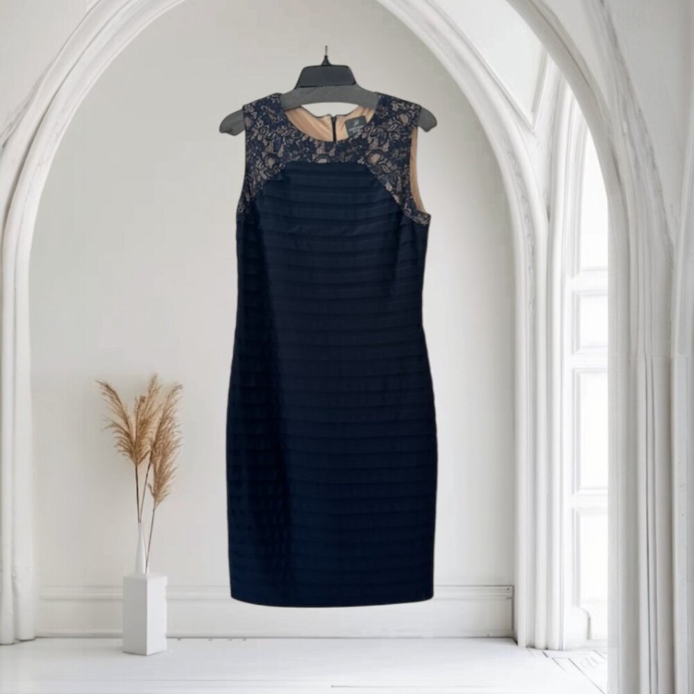 Adrianna Papell Black Illusion Lace Dress  Size 12